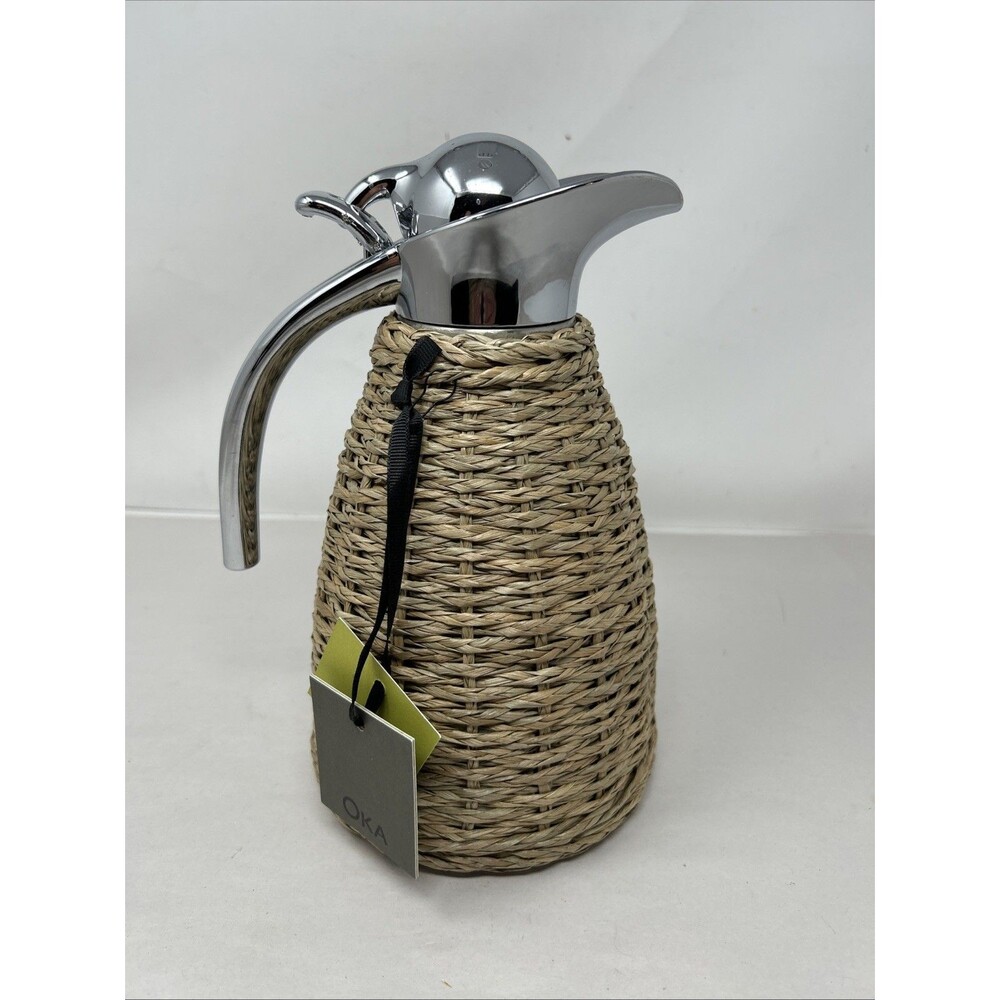OKA Pandanus Insulated Woven and Stainless Steel Jug in Natural New w/Tags